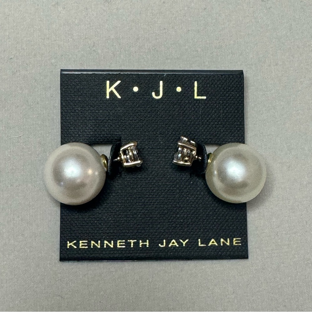 NWT Kenneth Jay Lane CZ Front Pearl Post Studs